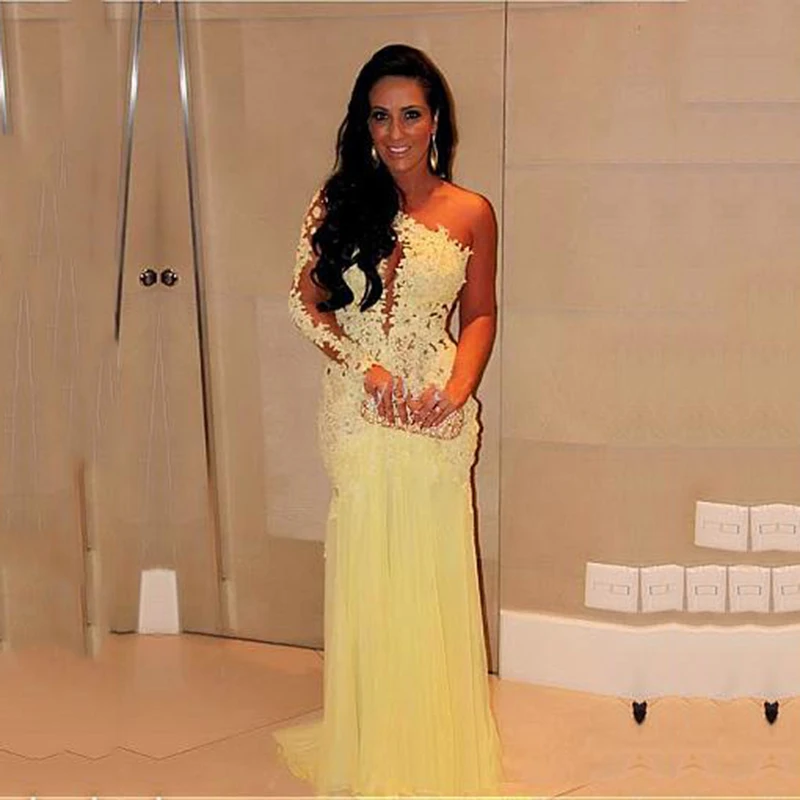 Элегантные шифоновые вечерние платья на одно плечо с кружевной аппликацией 2020