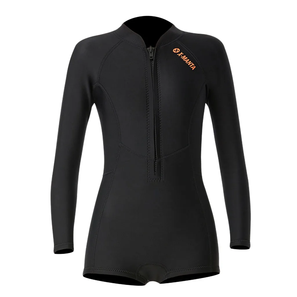 M Black Women Bikini Long Sleeve Zip Elastic Neoprene Wetsuit Swim Suit Women Surfing Suit for Diving Water Sports - Color: M Black