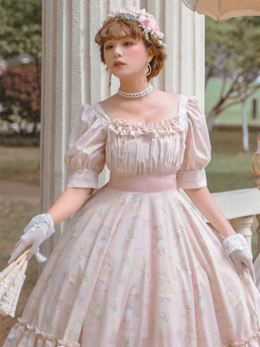 

Classic Pink Lolita Dress Short Sleeves Pleated Ruffles Lolita One Piece Dresses