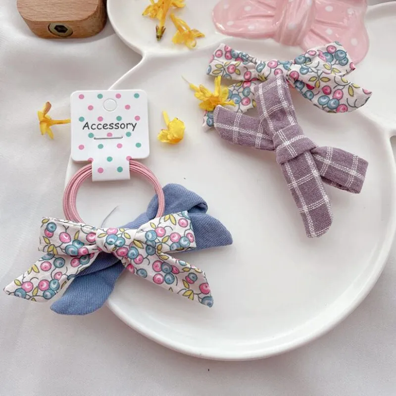 

4Pcs New Korean Plaid Floral Fabric Bow Duckbill Clip Fashion Beautiful Girl Hair band Children Barrettes Hair Accessories