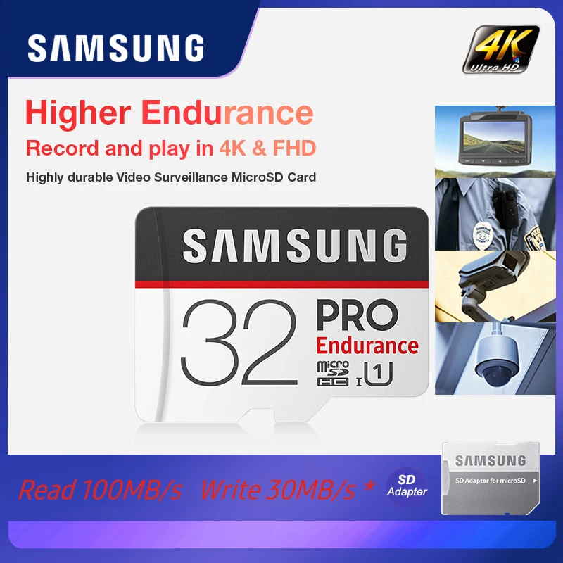 Карта памяти SAMSUNG PRO выносливость считывание до 100 МБ/с./с 128 Гб 64 ГБ 32 microSDXC/SDHC класс