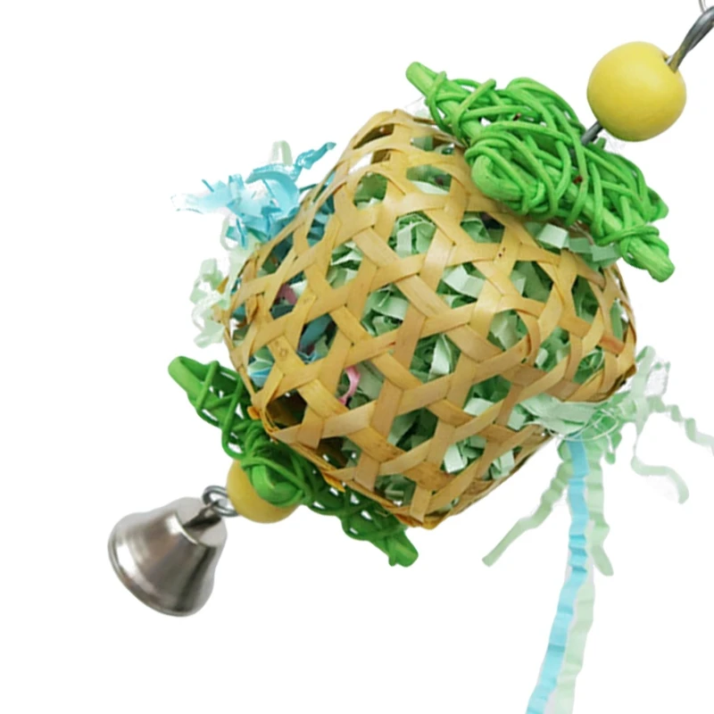 

Pet Parrot Bird Chewing Toy Cage Hanging Woven Rattan Ball with Paper Strips Foraging Biting Swing Toys for Budgie Parakeet