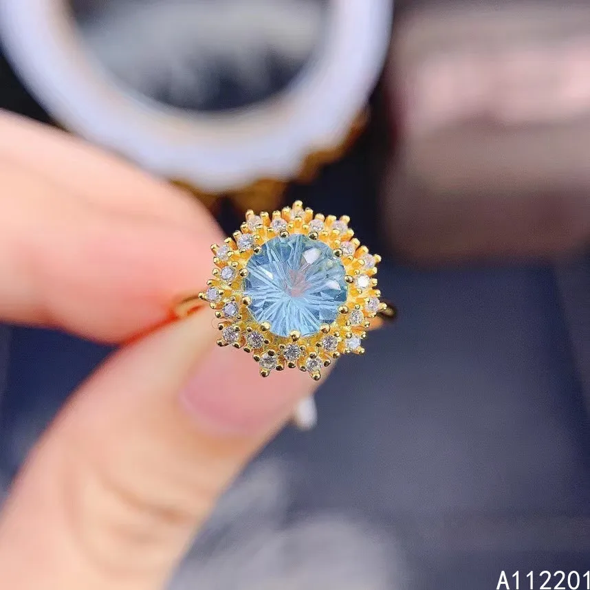 

Fine Jewelry 925 Sterling Silver Inlaid With Natural Gemstone Popular Noble Flower Blue Topaz Women's OL Style Ring Support Dete