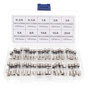 100 шт.набор, стеклянные трубки быстрого сгорания, 5x20 мм, предохранители в ассортименте комплектов, Стеклянные Предохранители быстрого сгорания, 10A-20A