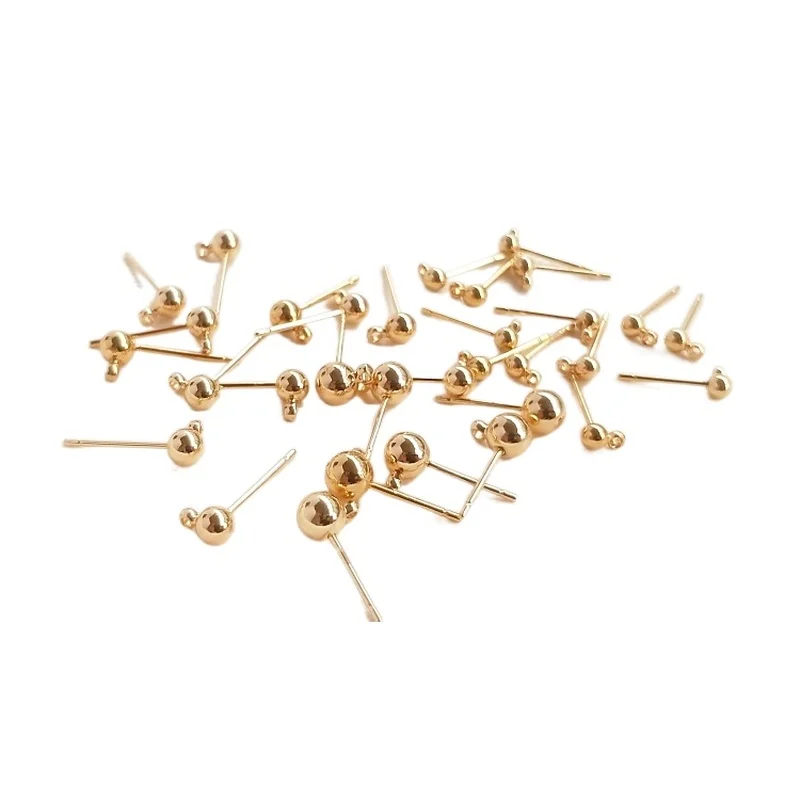 1 пара 14K золотой иглы фасоль в форме сердца серьги гвоздики с подвесное кольцо