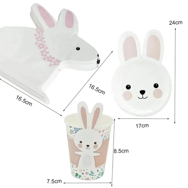 

8/20pcs/set Easter Disposable Tableware Bunny Rabbit Party Paper Rabbit Napkins Easter Plates Egg Decoration Supplies Cups P7N9
