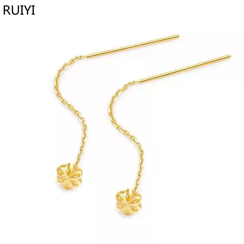 

RUIYI Real 18K Gold Drop Earrings Pure AU750 Gold Plum Blossom Long Tassel Ear Line for Women Fine Jewelry Gifts