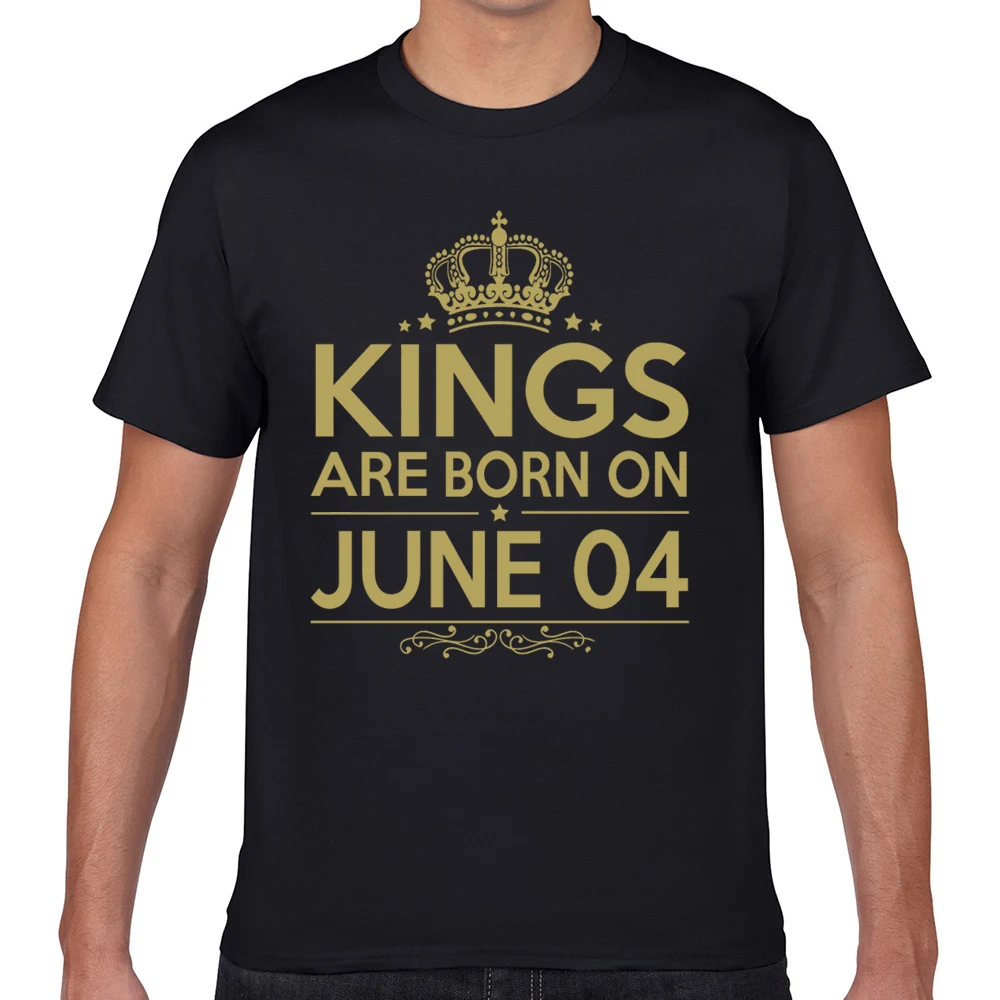 

Tops T Shirt Men kings are born on june 04 Humor White Geek Print Male Tshirt fa005