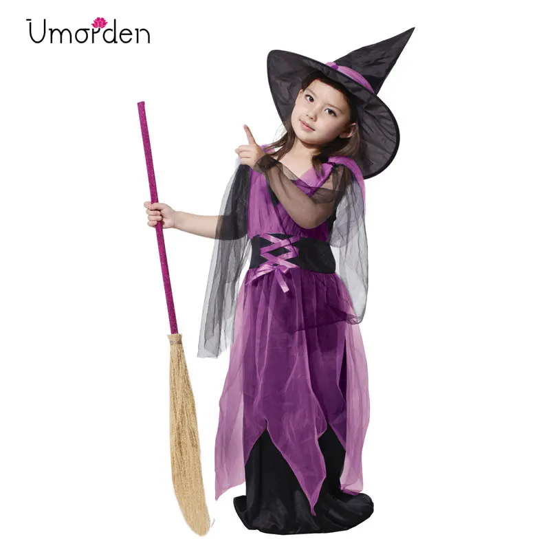 

Umorden Halloween Costumes Girl Black Fly Witch Costume Dress and Hat Cap Party Cosplay Clothing for Kids Girl Children