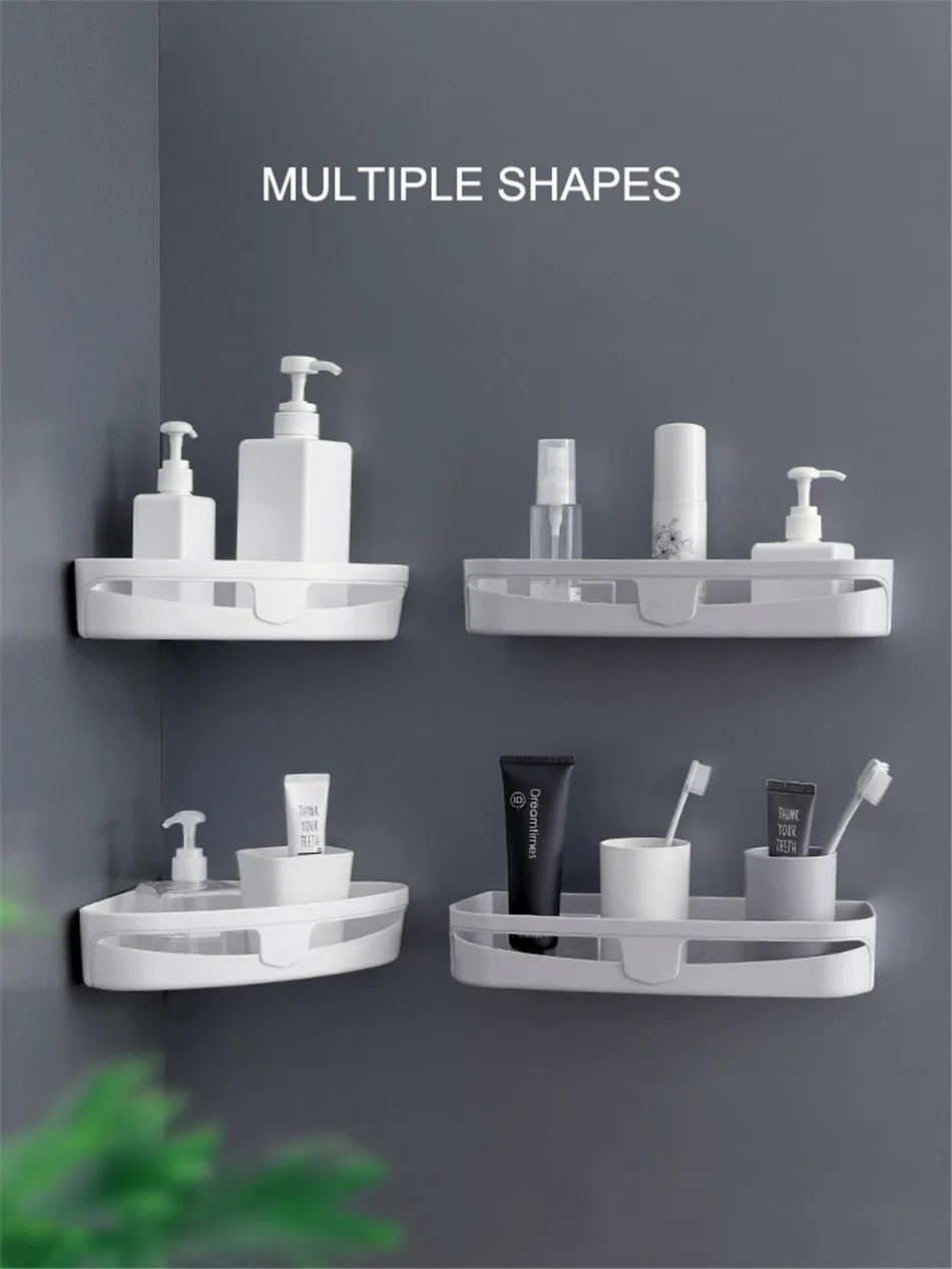 BAISPO Bathroom Seamless Corner Frame Free Punching Plastic Storage Rack Kitchen Bathroom Universal Storage Box Quickly Drain