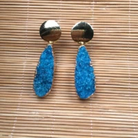 fashion blue drop shaped earring high quality natural stone quartz agate dangler for ladies birthday party wedding jewelry gift