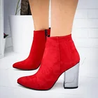 Европейские ботинки с острым носком для девочек, однотонные женские ботинки из флока, Осень-зима 2021, новая обувь на высоком каблуке 2020