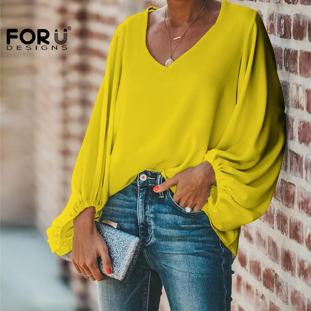 

FORUDESIGNS Solid Color Women Chiffon Blouse Large Size Ladies Clothing Casual Loose Shirts Simple