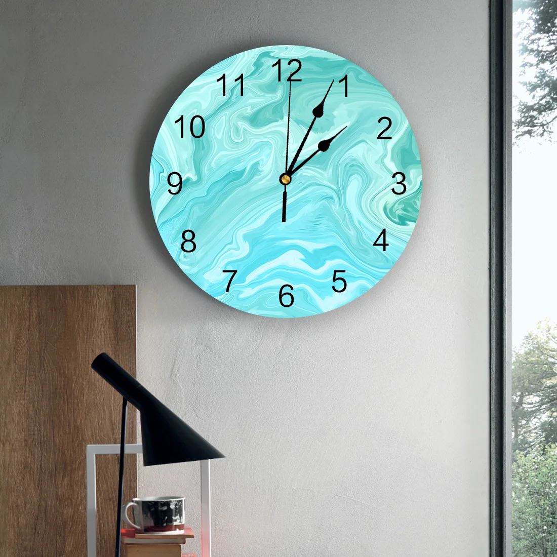 Green Water Ripple Marble PVC Wall Clock Decorations Living Room Digital Home Decor Modern Design | Дом и сад