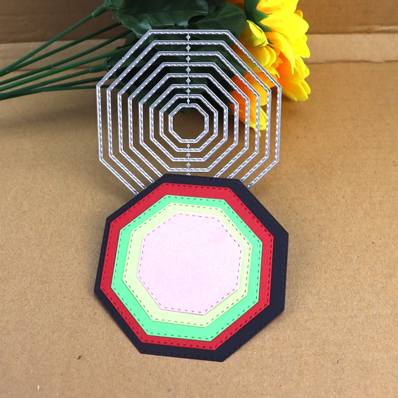 Doice Vita 8 шт. Восьмиугольные металлические Вырубные штампы фон для рукоделия вырезанные штампы для «сделай сам» Скрапбукинг штамп ручная работа тиснение шаблон