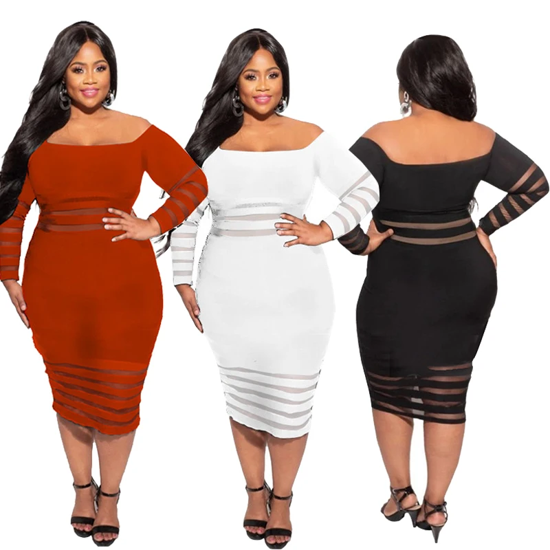 

Plus Size Dress Women Party Above Knee Elegant Office Lady Off Shoulder Patchwork Mini Dresses for Women Wholesale Dropshipping