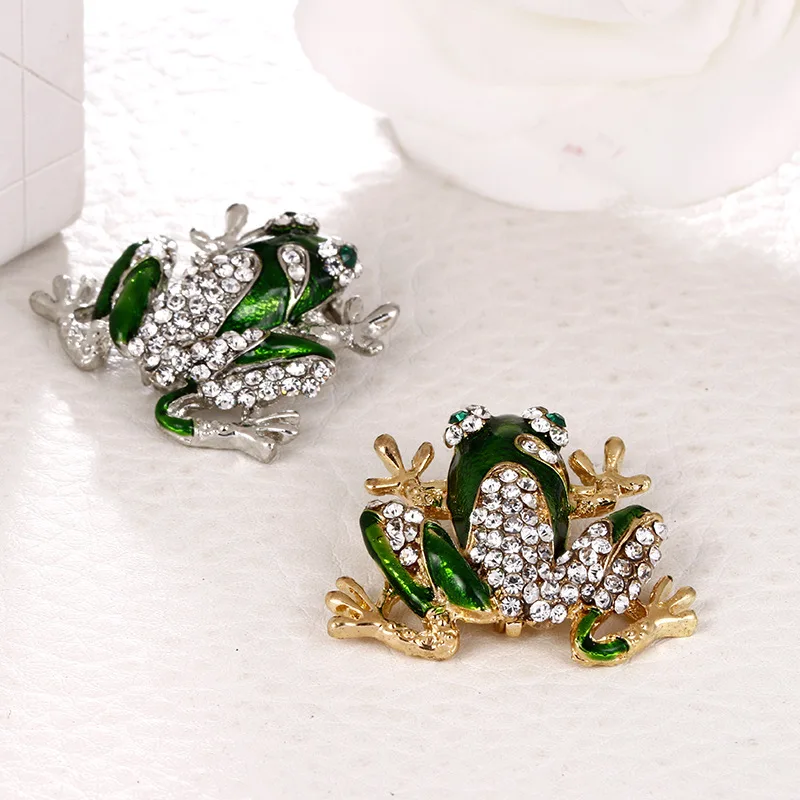 Rhinestone Green Frog Brooch Unisex Cute Animal Pin Women Men Dress Coat Accessories Gold | Украшения и аксессуары