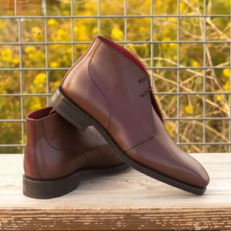 

New Men PU Leather Classic Wine Red High Top Lace Up Business Dress Boots European American Tooling Boots Retro Men Boots KP233