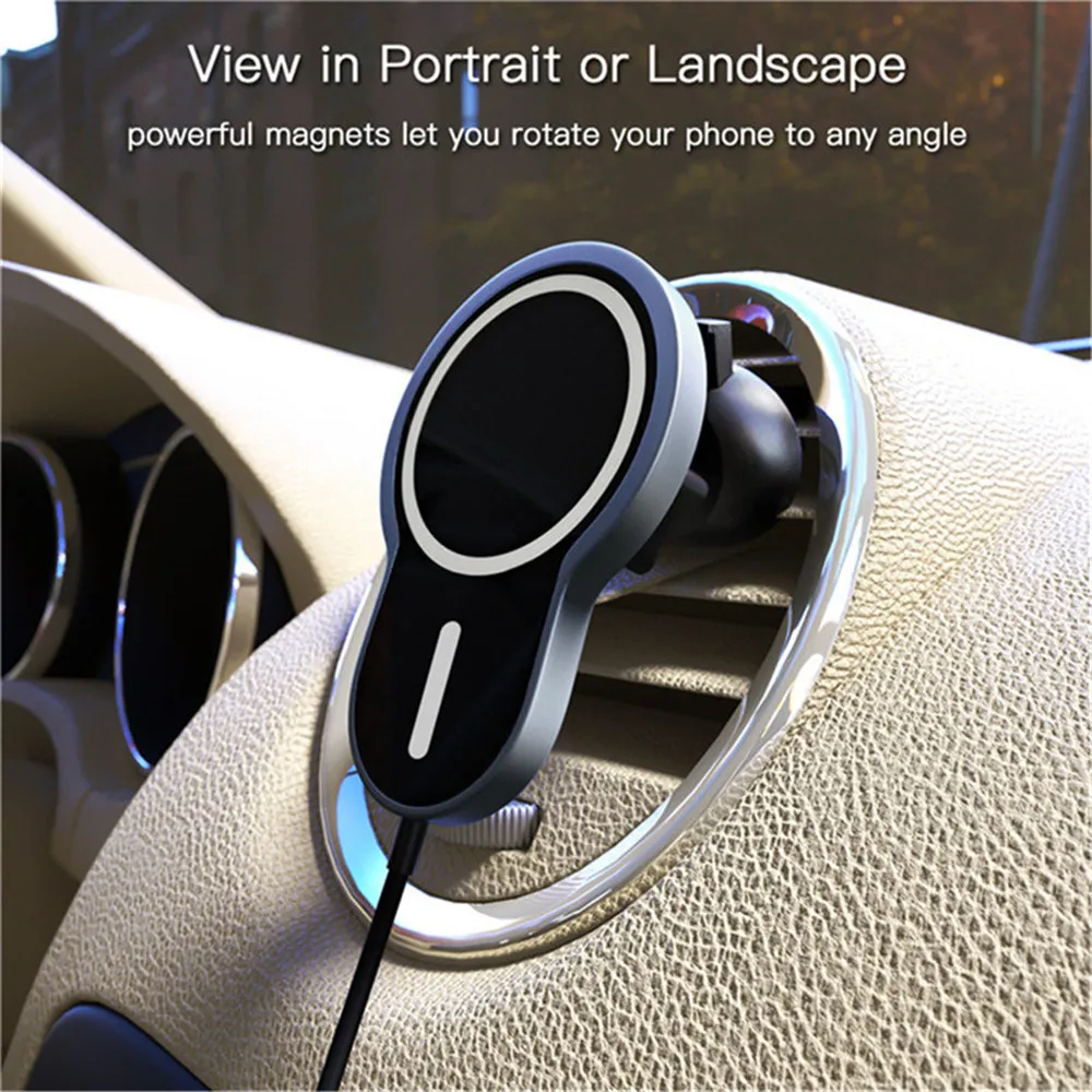 

15W Magnetic Charger Car Holder For Magsafe iPhone 12 Pro Max 12mini with Wireless charging animation Non-detachable cable Mount