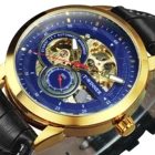 Победитель официальные автоматические механические часы для мужчин Скелет Мужские часы Топ бренд Роскошный кожаный ремешок аналоговые наручные часы для мужчин