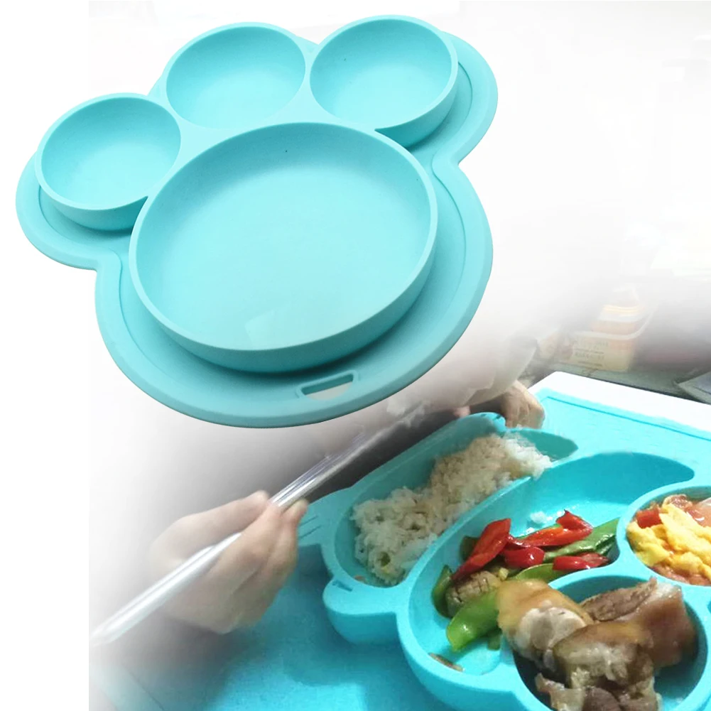 Kids Feeding Home Bowls Toddler Bear Paw Shape Dinner Dish Children Suction Baby Plate Training Food-grade Silicone | Мать и ребенок