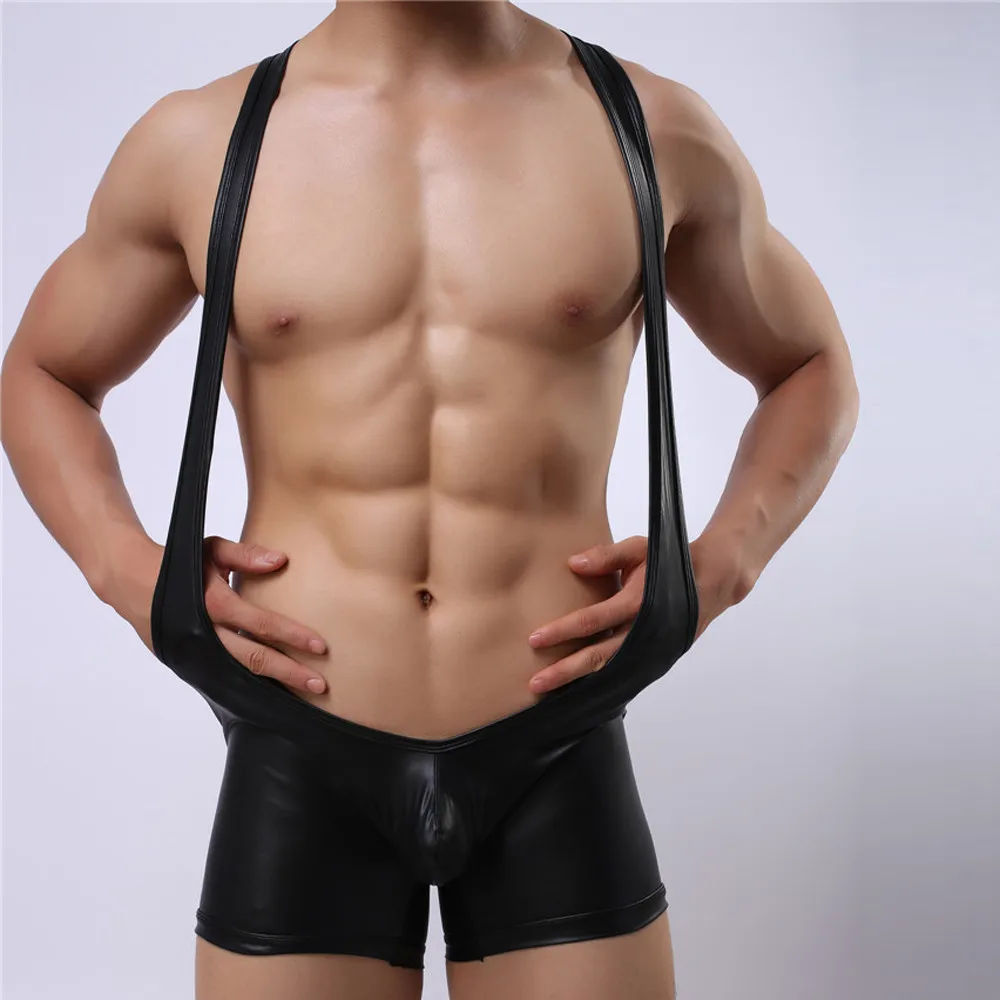 Tanga Hombre мужское сексуальное боксерское трико из искусственной кожи PU гибкий