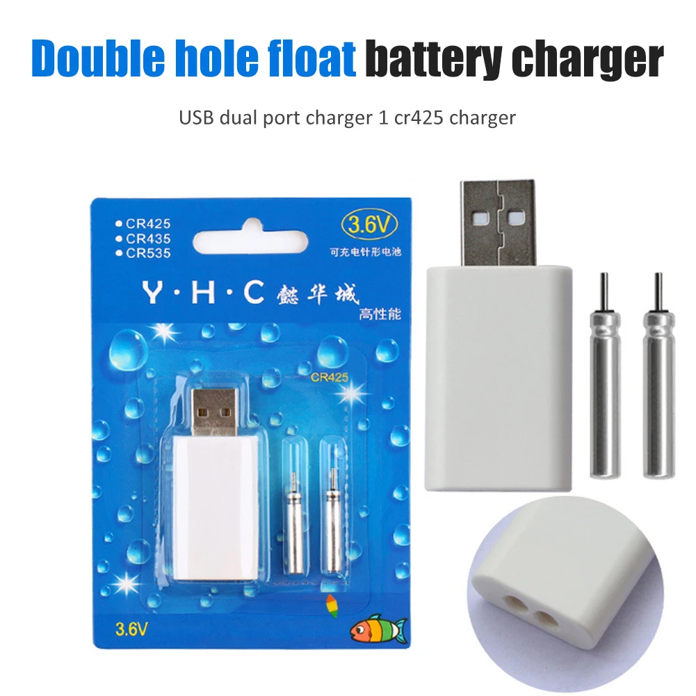 

1/2 Holes Electric Fishing Floats USB Rechargeable CR425 Battery Portable for LED Fishing Buoy Tackle Accessories 4.8x1.7cm