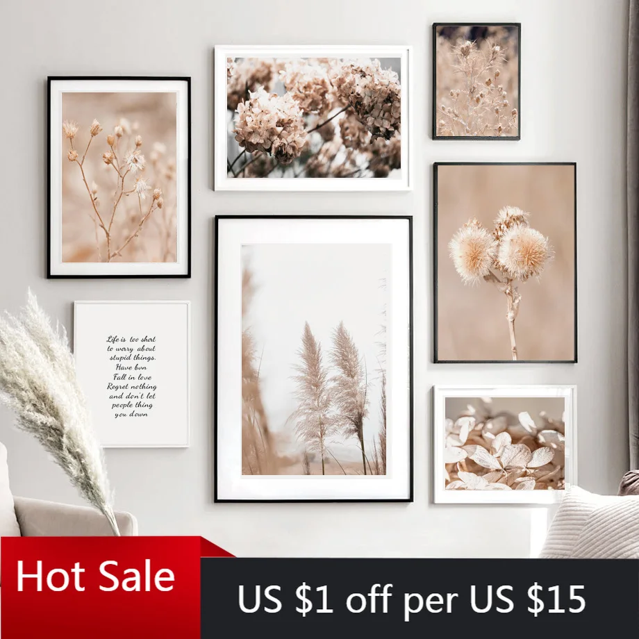 

Wall Art Canvas Painting Natural Reed Dandelion Flower Leaf Plant Quotes Nordic Prints For Posters Aesthetic Room Decor Pictures