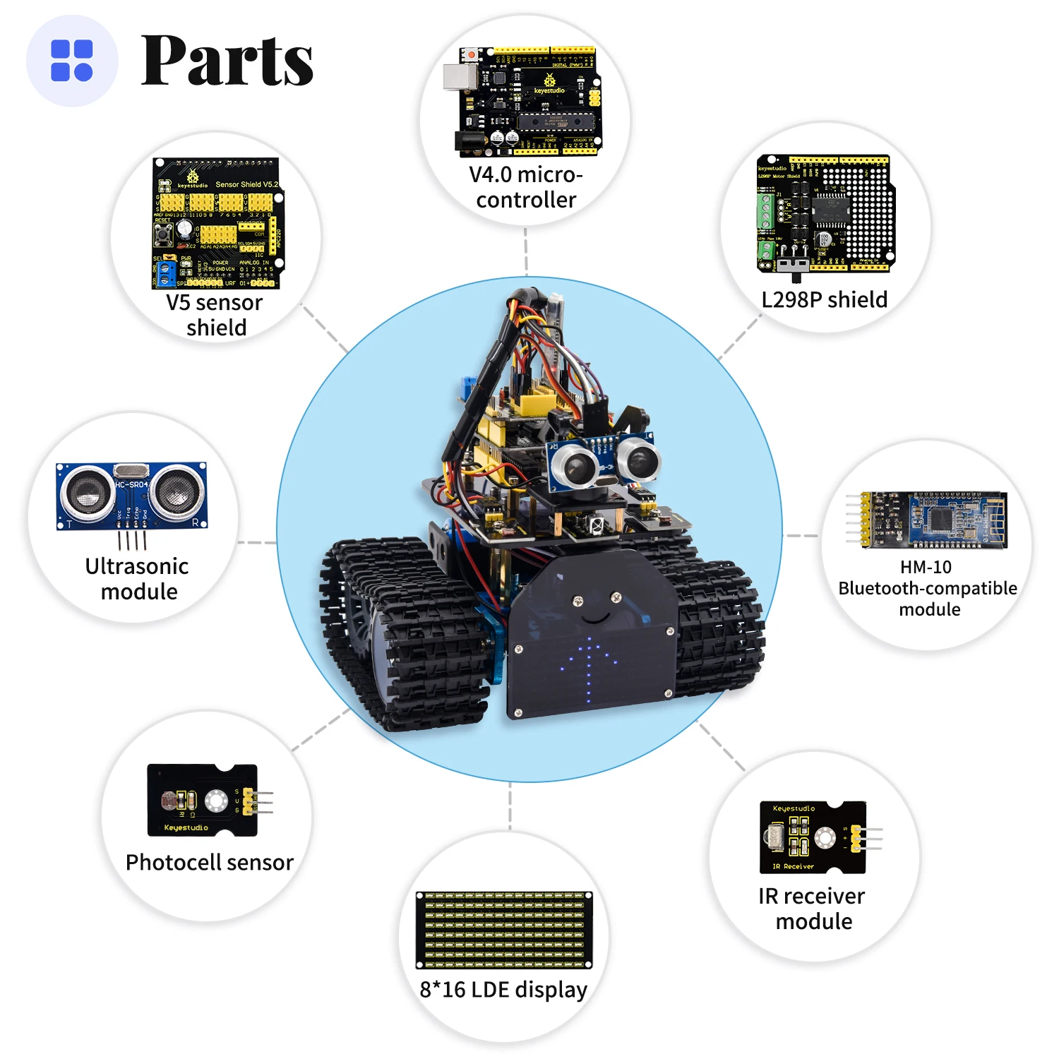 Умный робот-автомобиль Keyestudio DIY версии 2 0 совместимый с CE для Arduino комплект
