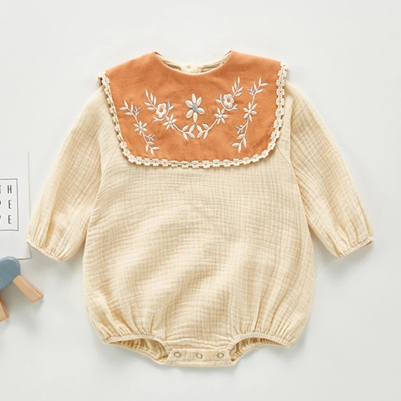 

Baby Girl Rompers Baby Girl Long Sleeves Embroidery Triangle Clothing New 2020 Spring Autumn Baby Girl Clothing Rompers