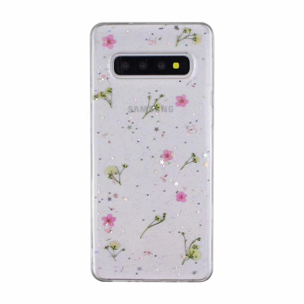 

Qianliyao Glitter Dried Flower Phone Case For Samsung Galaxy S21 S20 FE S10 S9 S8 Plus Note 20 10 Pro Real Flowers Soft Cover