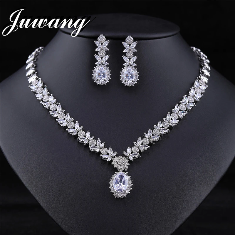 JS18120120 JUWANG кристалл круглые серьги ожерелье набор Bisuteria Свадебные Ювелирные наборы Серебряные стразы Acero inoxible Joyeria Mujer - Окраска металла: JS18120120