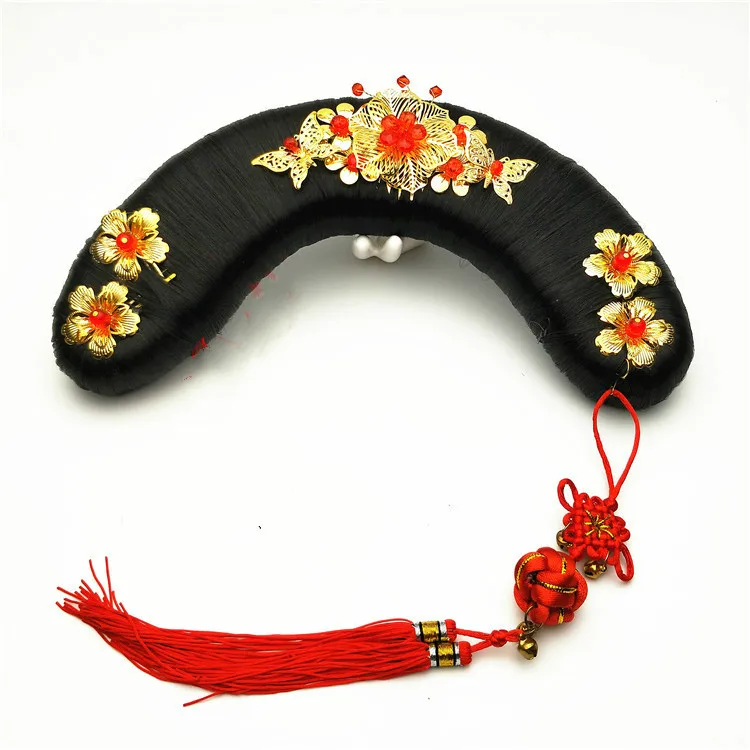 Headwear Вышивка Девушка династии Цин принцесса народный элегантный древнекитайский карнавальный костюм одежда корт платье для косплея сценическое представление - Цвет: Headwear