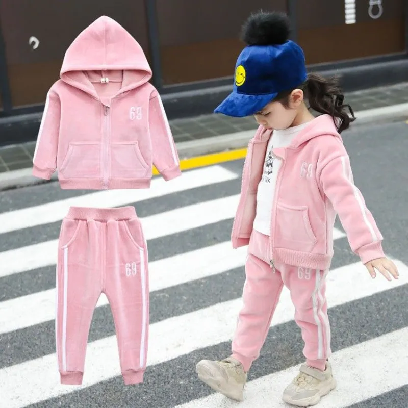 Спортивный костюм для мальчиков и девочек толстая бархатная толстовка с