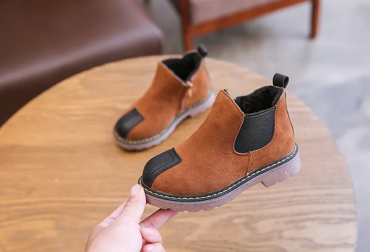 Winter British Children Leather Boots Warm Wool Big Girls Short Waterproof Boots Boys Cotton Fur Shoes Baby Toddler Fashion Show