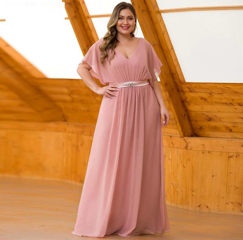 

Elegant Mauve Maxi Dress Beaded A-Line V-Neck Short Sleeve Simple Chiffon Women Summer Dress For Party Vestidos De Festa 2021