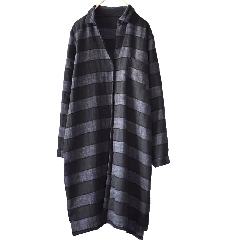 Женские свободные льняные рубашки в полоску женские винтажные кардиганы