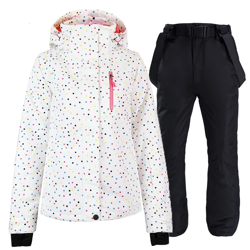 Белый и черный костюм со снежинками женский летний ветровка лыжный уличное