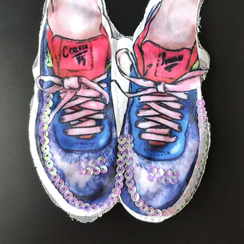 

Chaussures bleues Sew On Patches For Clothing Sequins Biker Badge Embroidery Sequined Patch Clothes Stickers Strange things