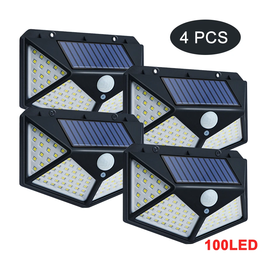 4pcs 100LED 4 sided 100/118 светодиодный солнечный свет открытый беспроводной PIR датчик движения Сад Солнечная лампа водонепроницаемый освещение безопасности - Испускаемый цвет: 4pcs 100LED 4 sided