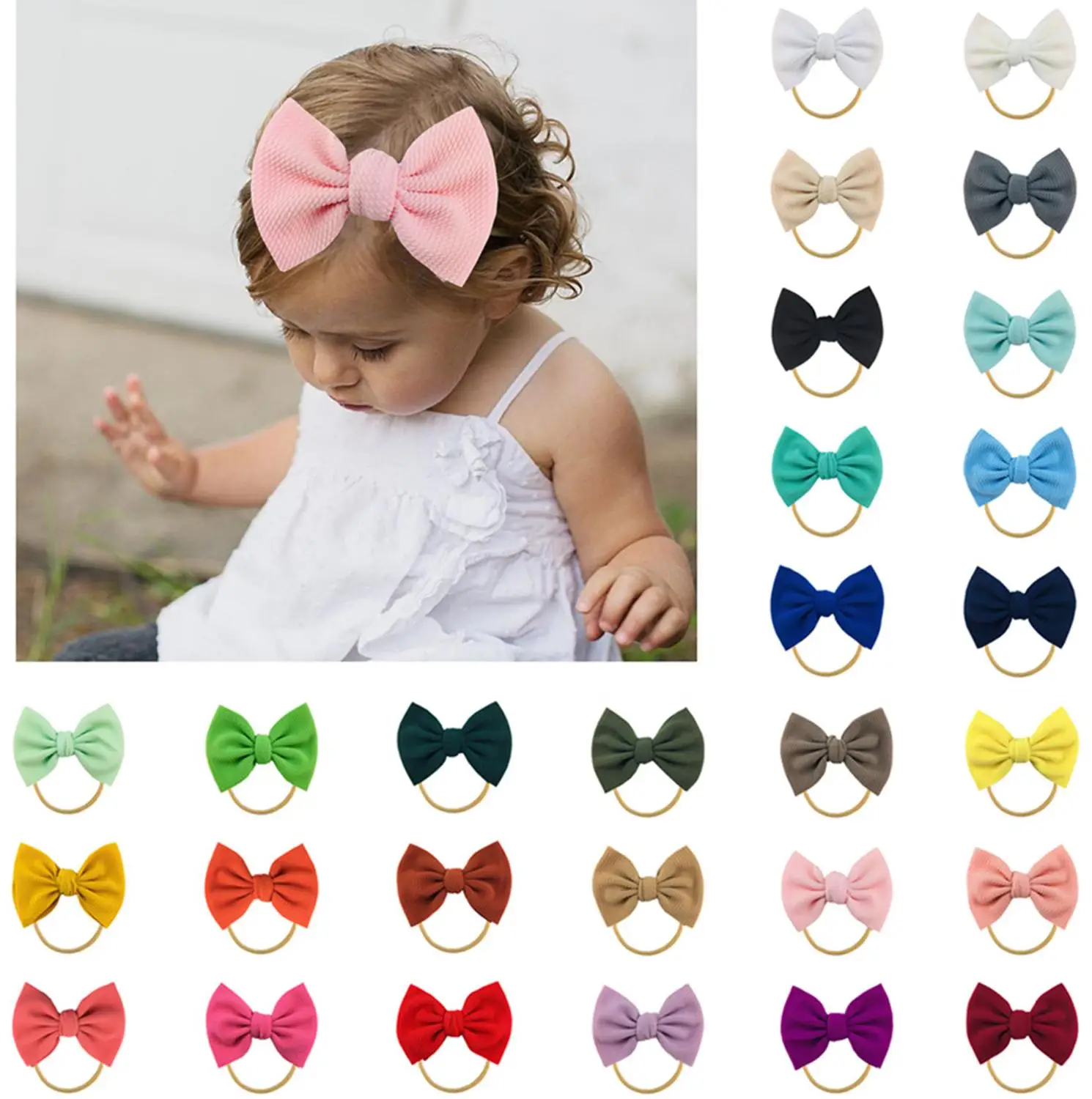 40 шт./лот 5 ''сплошной вафельный волос повязка на голову с бантом для девочек