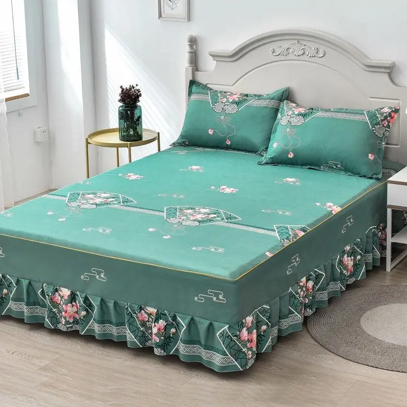 

Simple Korean Princess Style Home Bedroom Bed Skirt 3pcs Set Bedding 1 Bed Skirt+2 Pillowcase Non-Slip King/Queen Size J8411