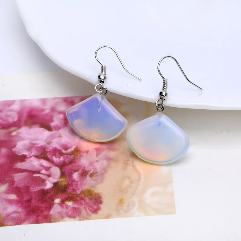 Новые модные серьги в форме веера прозрачные с кристаллами и опалом аксессуары