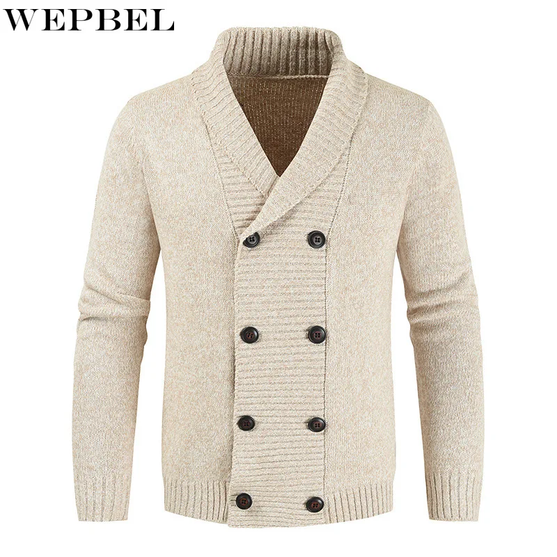 

WEPBEL Sweater Coat Men's Loose Straight Cardigan Sweater Autumn Winter Long Sleeve Double Breasted Turn-down Collar Coat