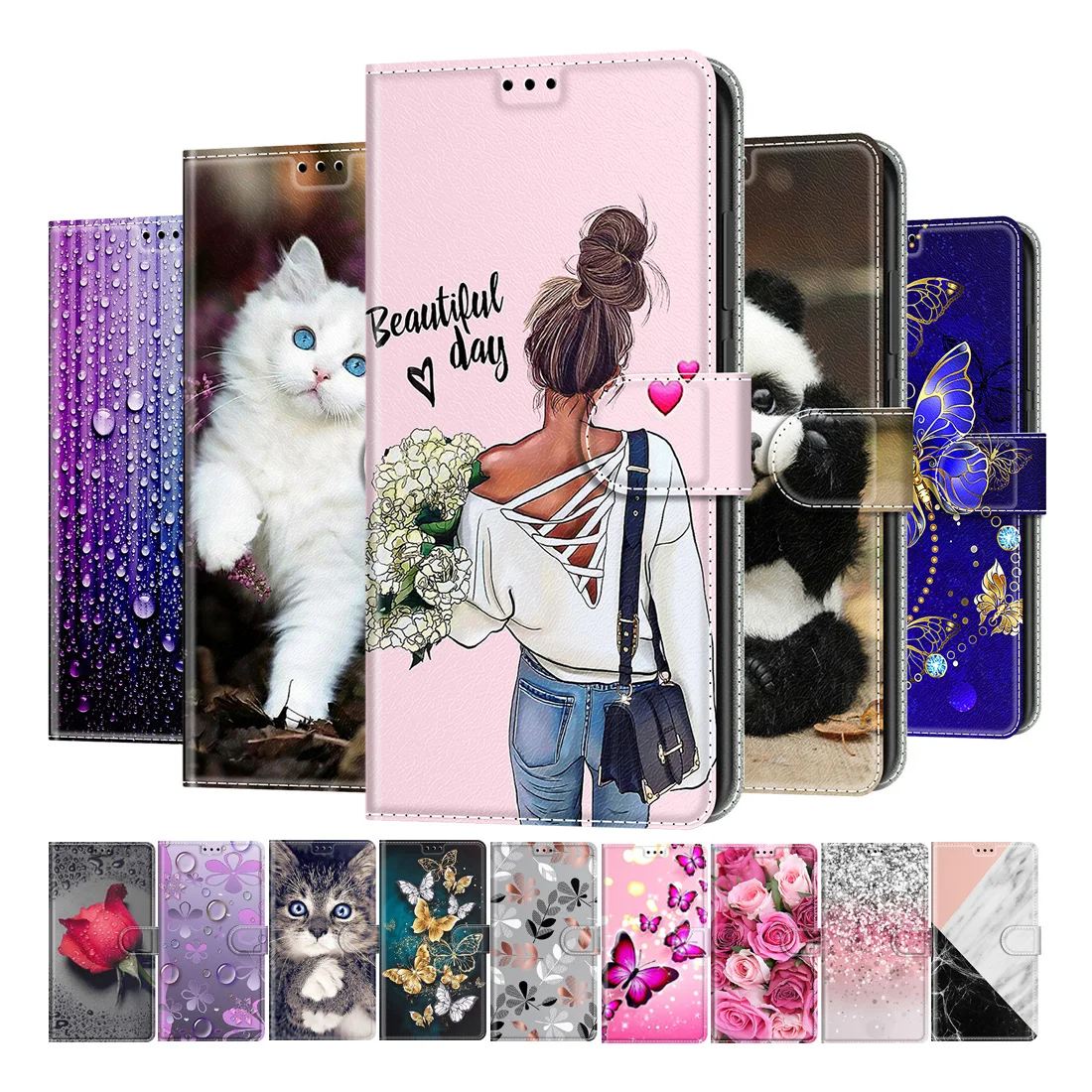 

Butterfly Pattern Leather Flip Cover For Samsung Galaxy S9 S10 S20 FE S21 Ultra S22 Plus Wallet Card Holder Stand Book Cover
