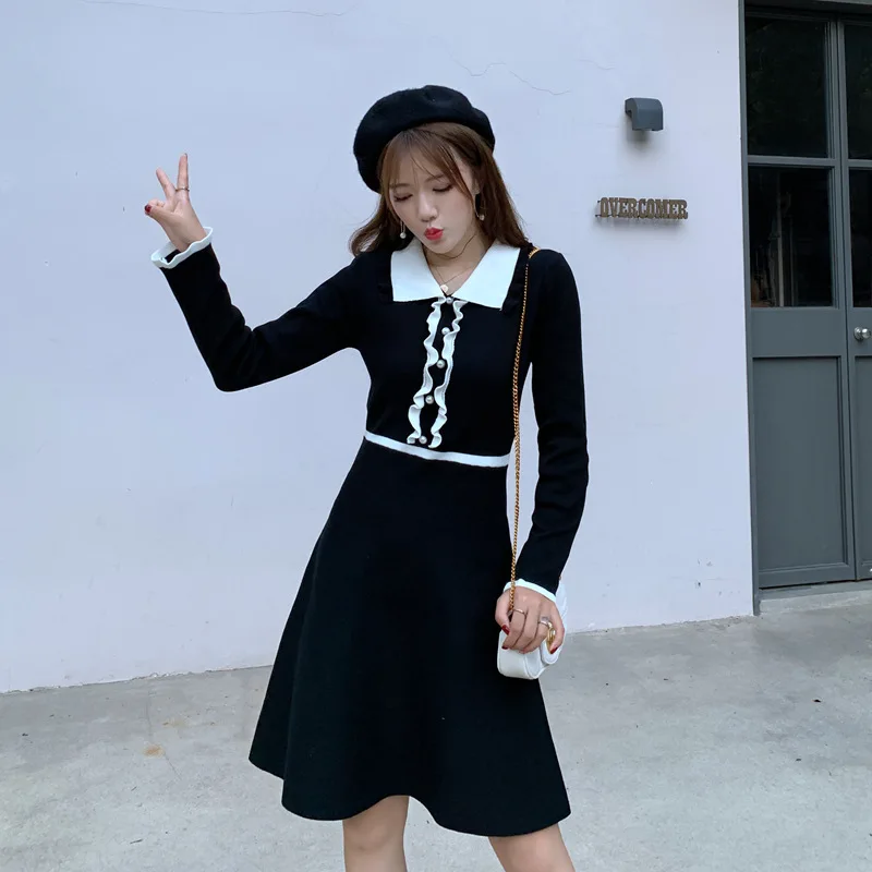 KINOMI корейский стиль длинный рукав платье-свитер новинка 2019 высокая талия