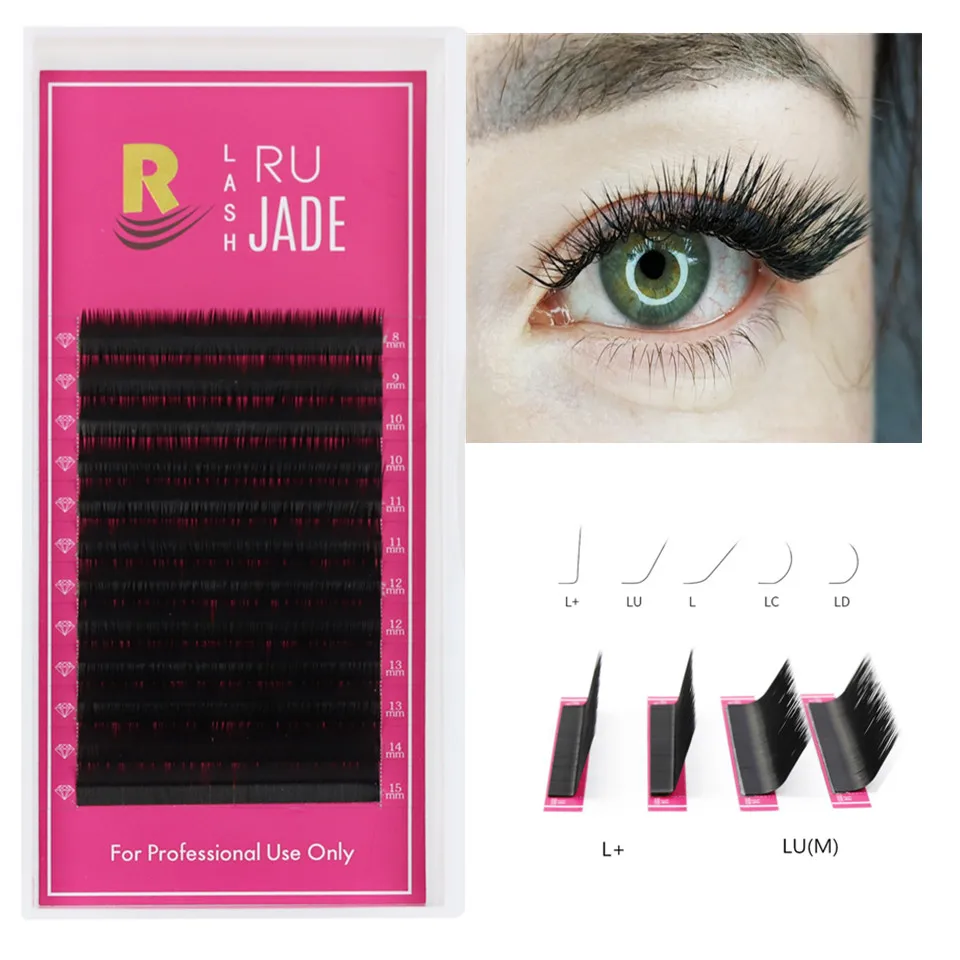 

RUJADE L/L+/LU/M Curl Matte Black Makeup False Eyelashes 100% Handmade12 Row Natural Soft individual L Eyelash Extensions