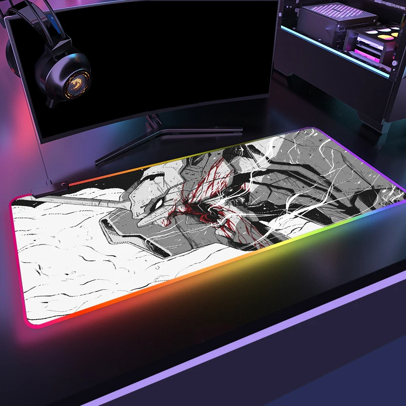 Большой игровой коврик для мыши с рисунком аниме Евангелион RGB геймерский