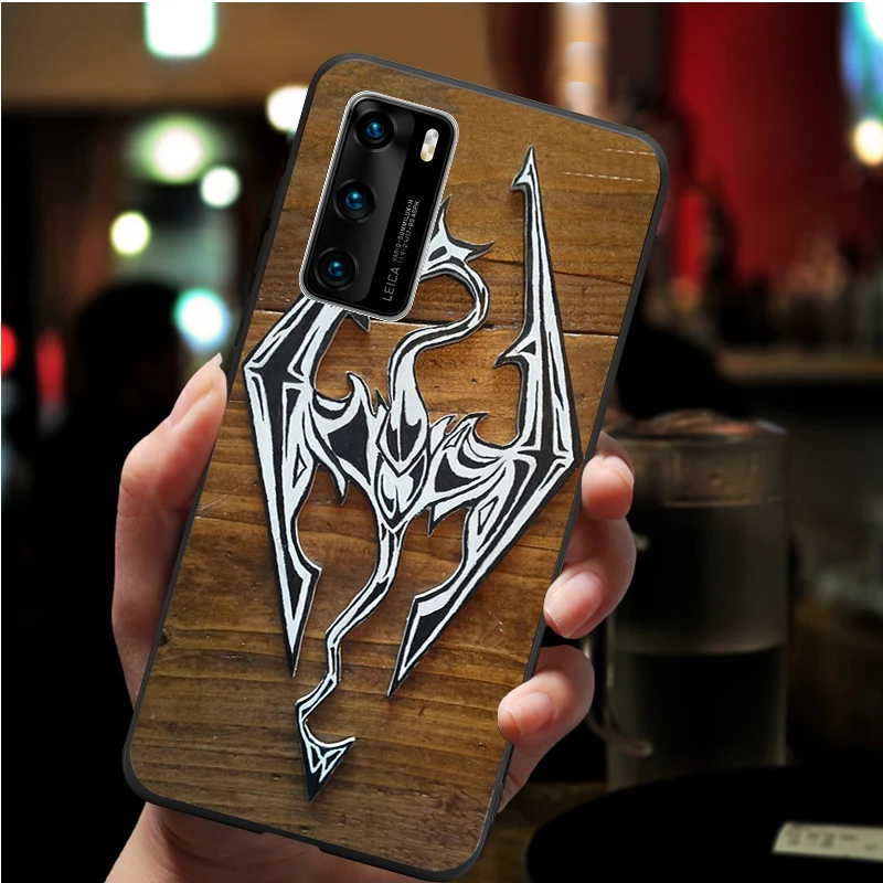 Черный мягкий чехол для телефона с логотипом Skyrim Huawei P40 P30 P20 Mate 10 20 30 40 Pro lite Plus P smart