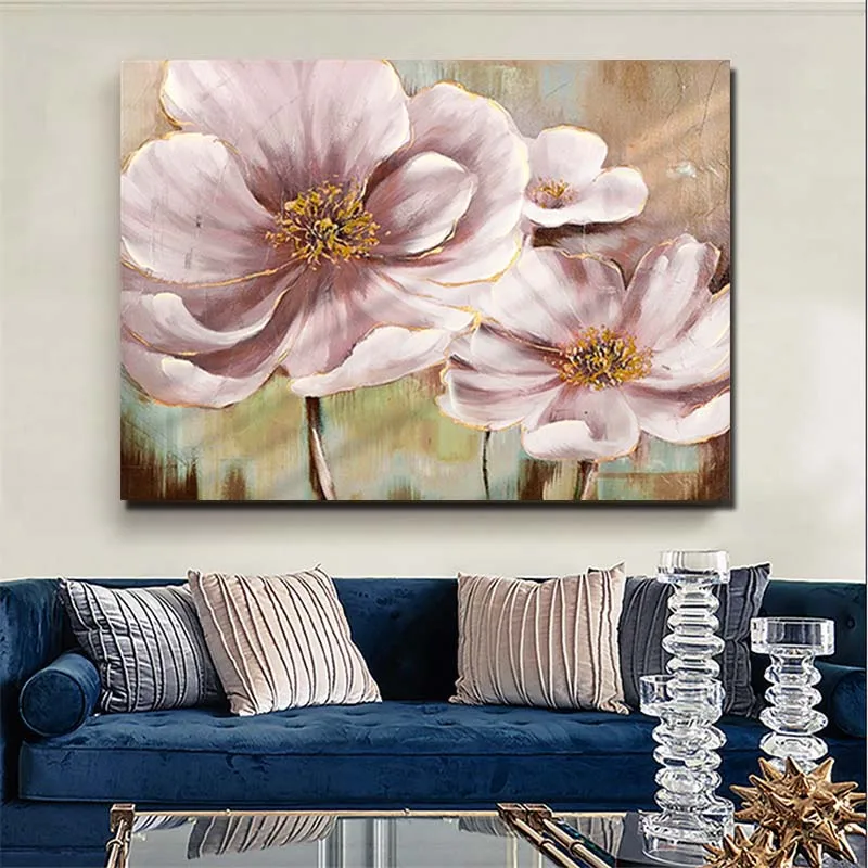 Hand Painted Abstract Pink Blooming Flowers Wall Picture Canvas Oil Painting Living Room Home Art Decoration Drop Shipping | Дом и сад
